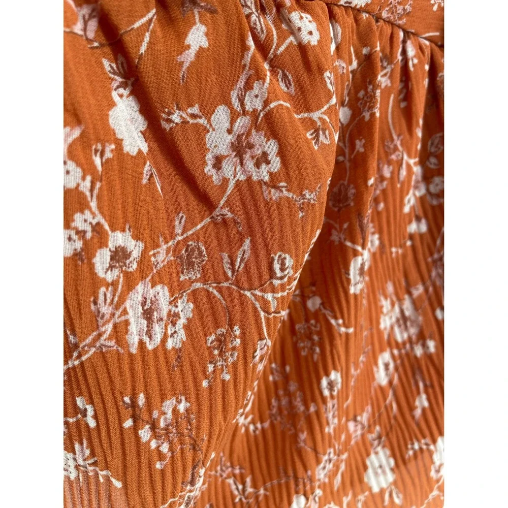 ASTR Floral Babydoll Top Womens Medium Burnt Orange Puff Sleeve Y2K Boho Cottage